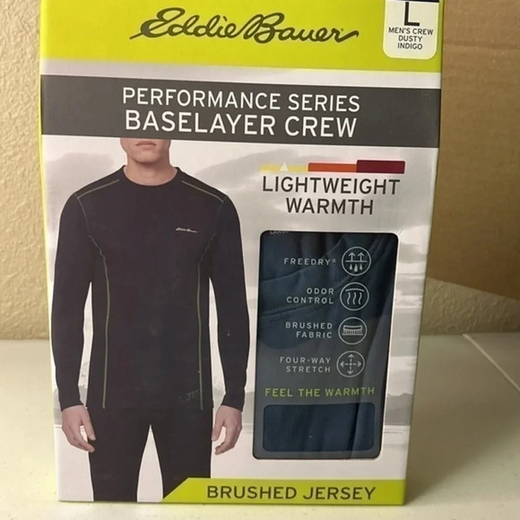 NEW Eddie Bauer performance series, base layer, crew in indigo blue MED & LG - Picture 2 of 7